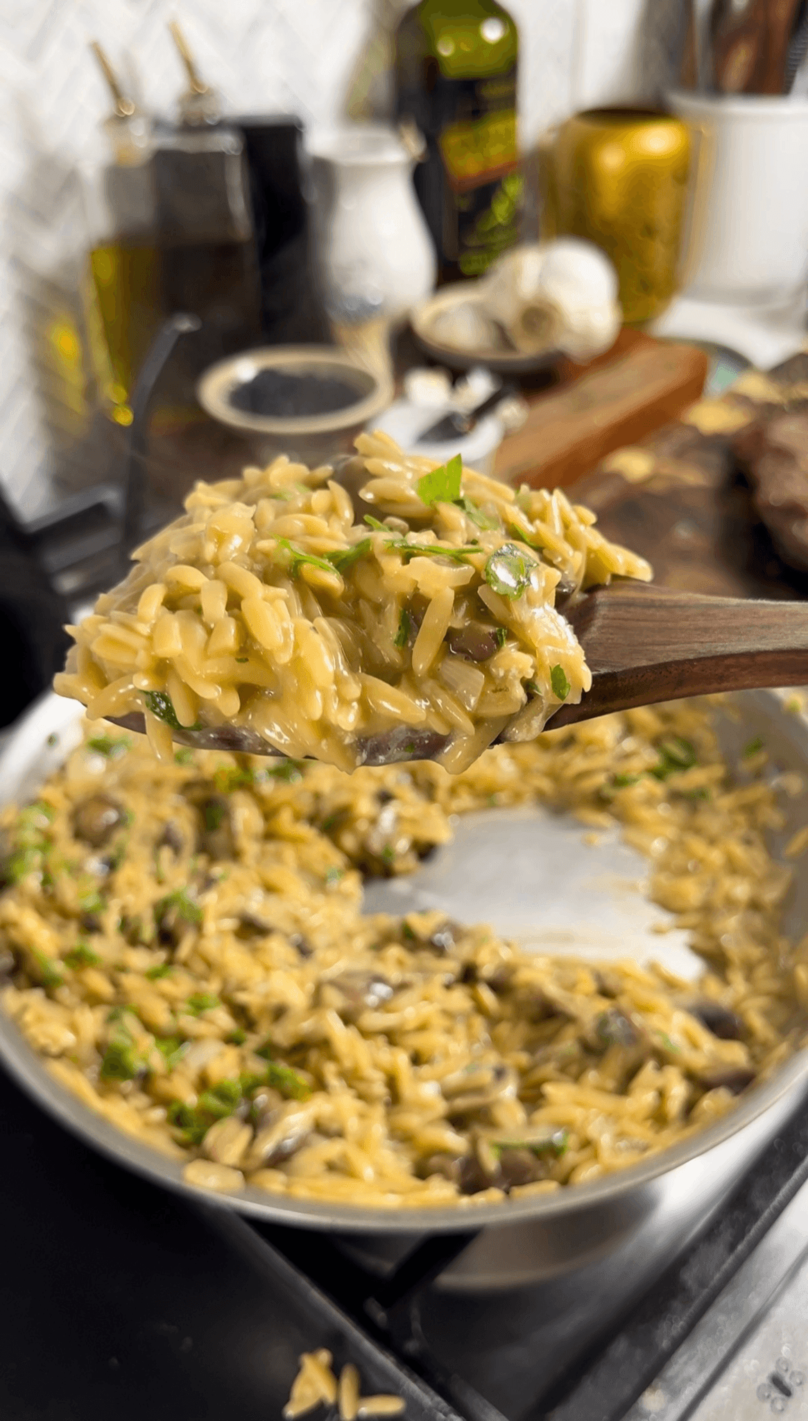 Steak with Creamy Mushroom Orzo 