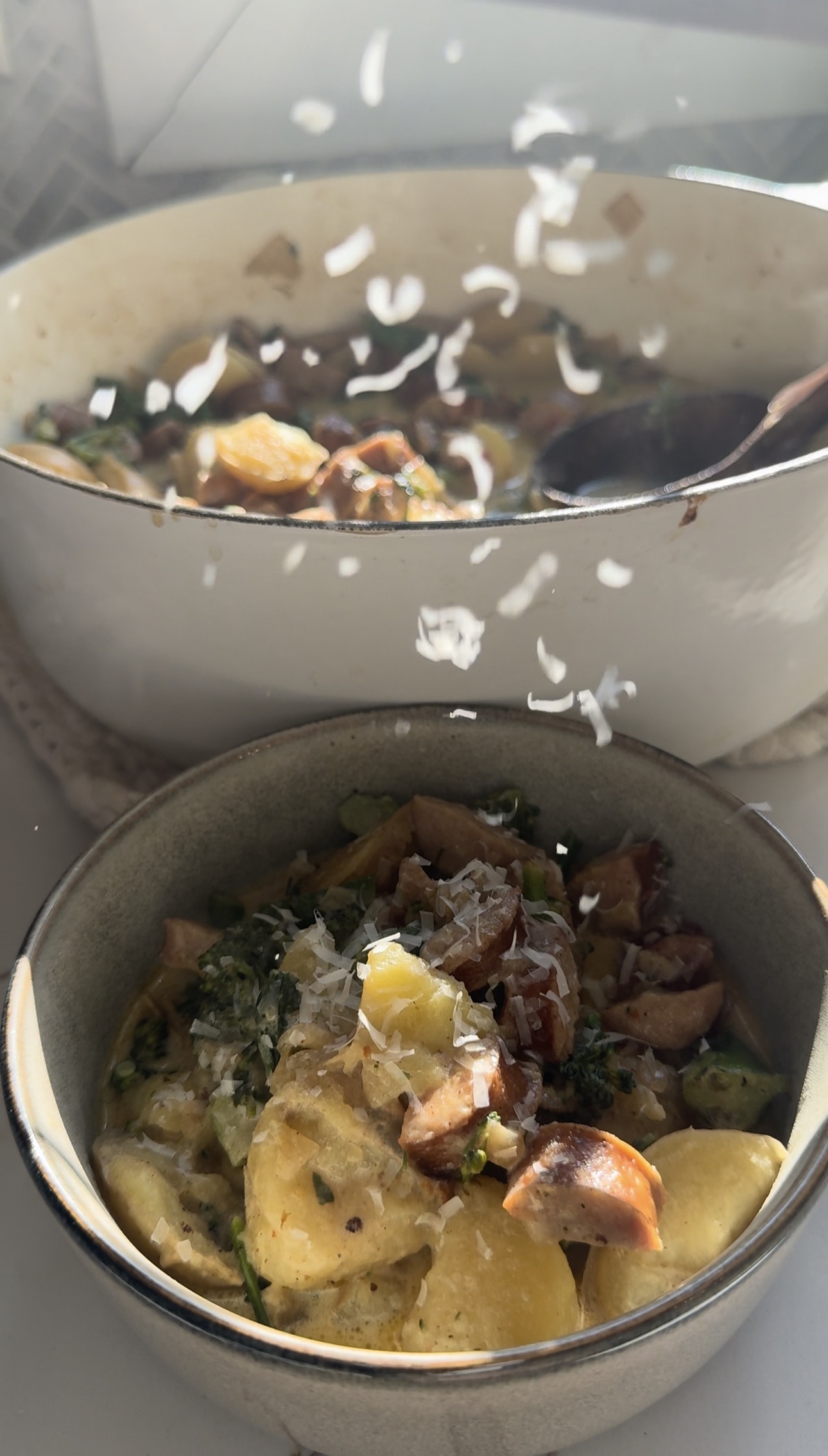 One Pot Cheddar Chicken Sausage Stew