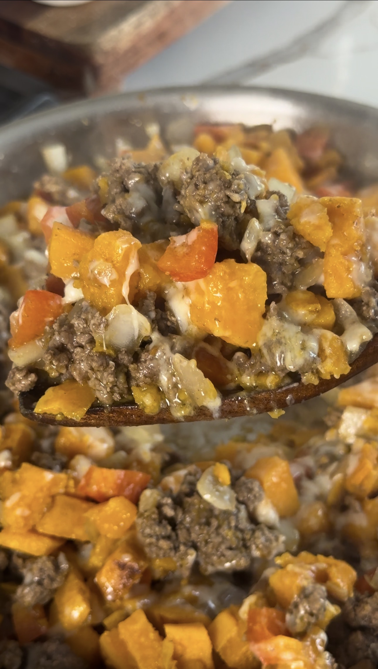Sweet Potato Cheeseburger Skillet 