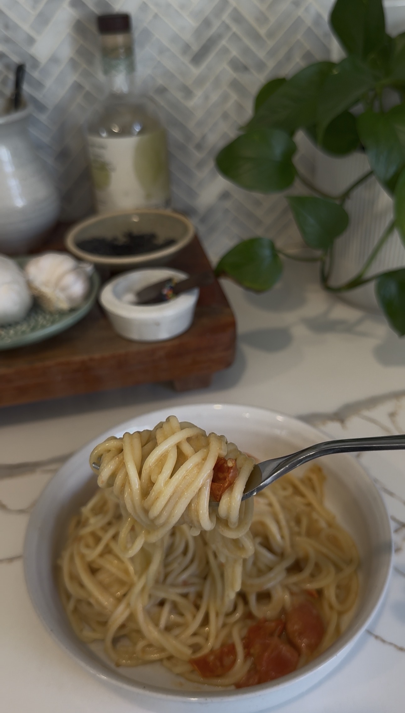 Goat Cheese Flavor Bomb spaghetti 