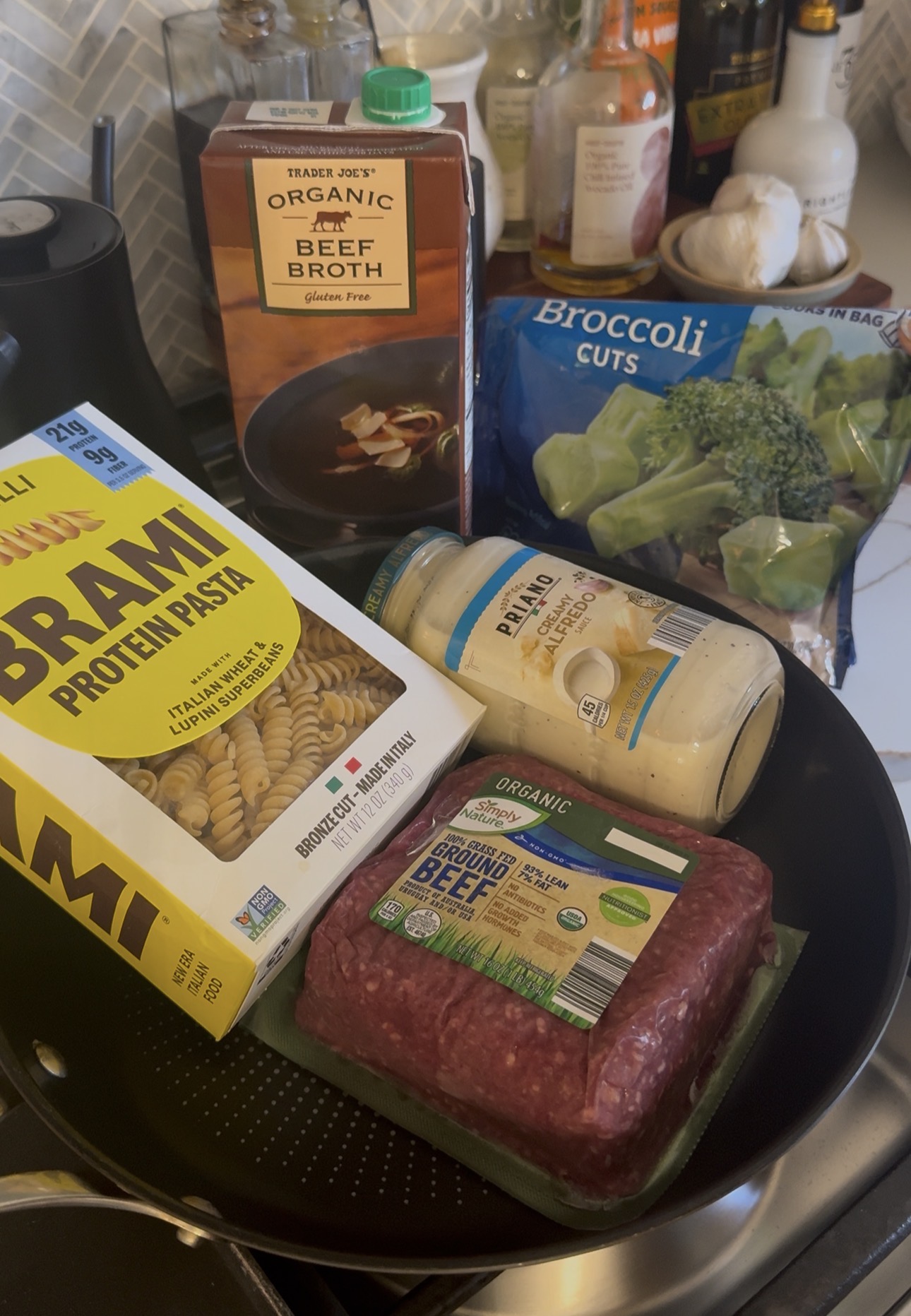 One Pot Beef Alfredo Pasta with Broccoli