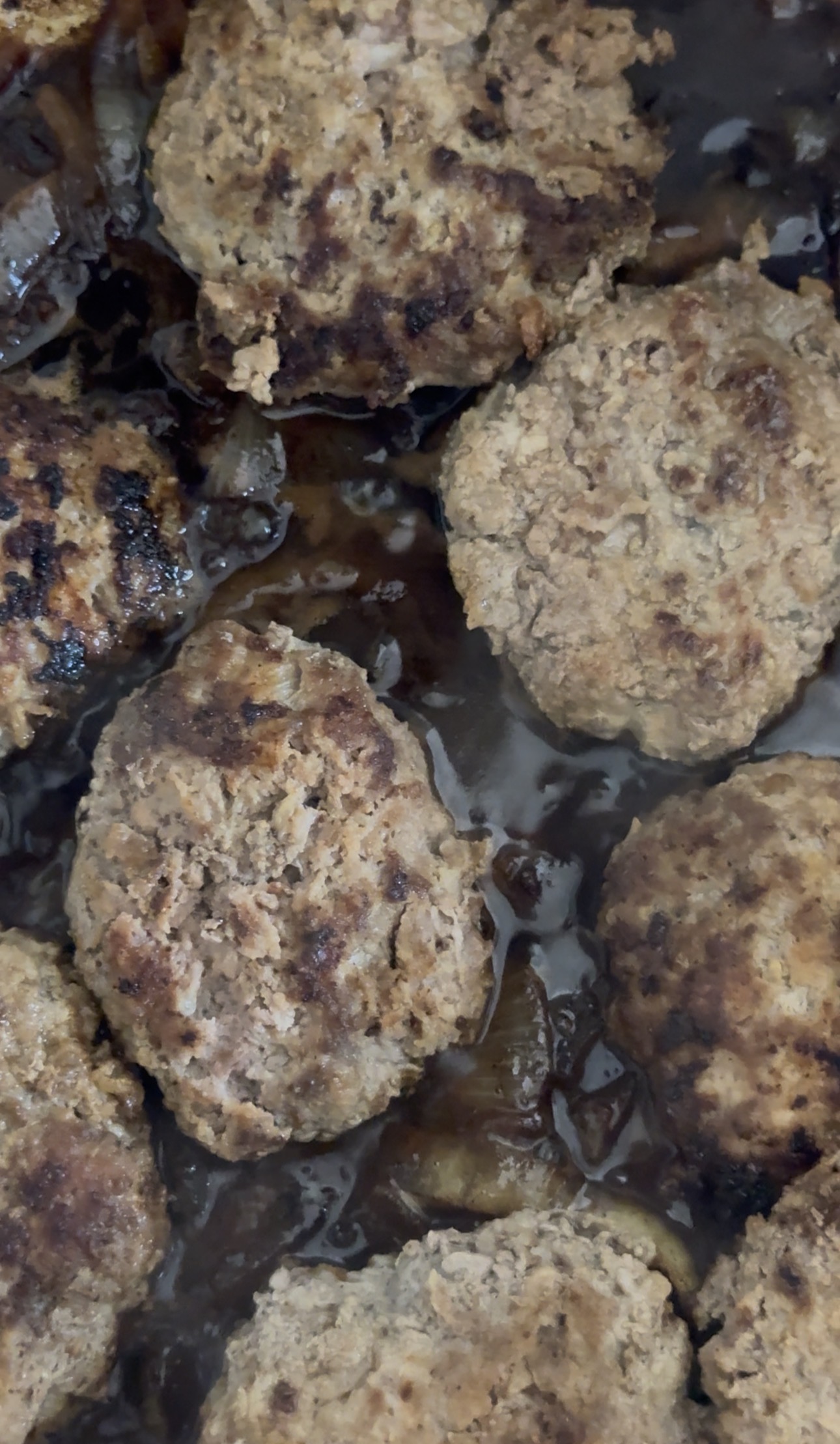 Pannbiff with Caramelized Onions (Swedish meatball burgers)
