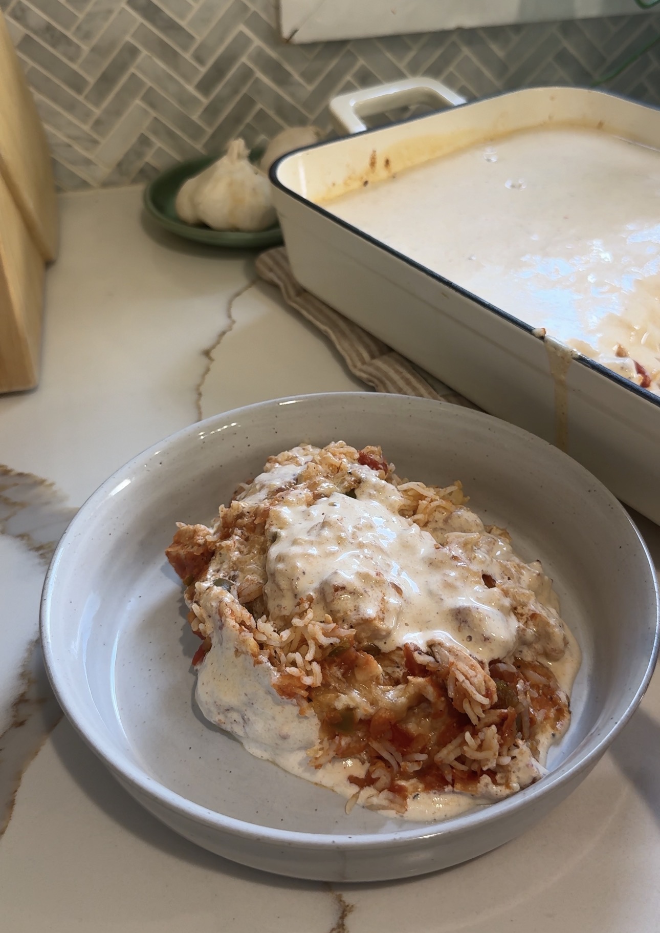 Swim Cottage Cheese Queso Rice and Chicken 