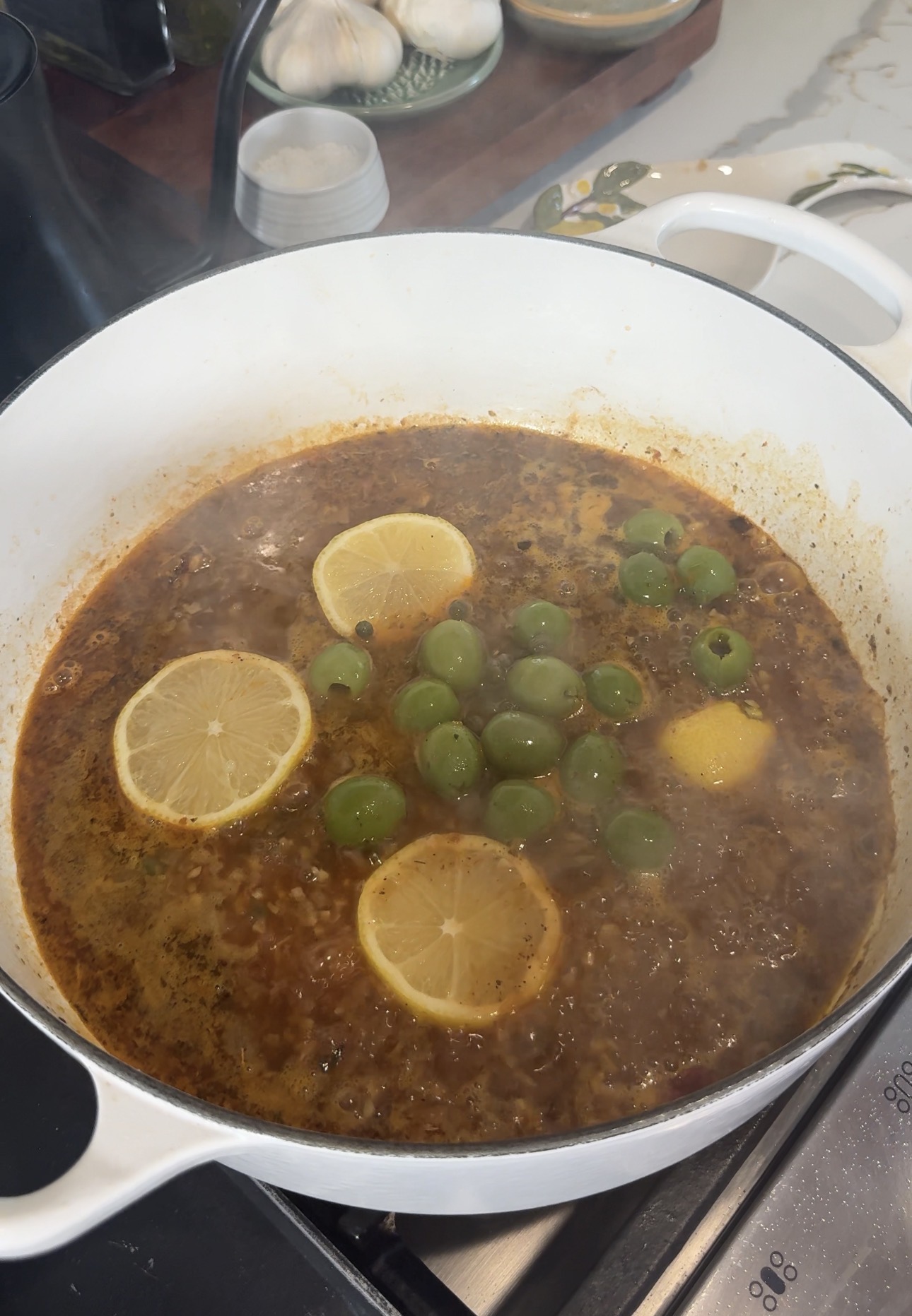Wine braised chicken thighs
