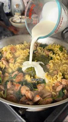 Creamy Pesto Chicken Sausage Noodles