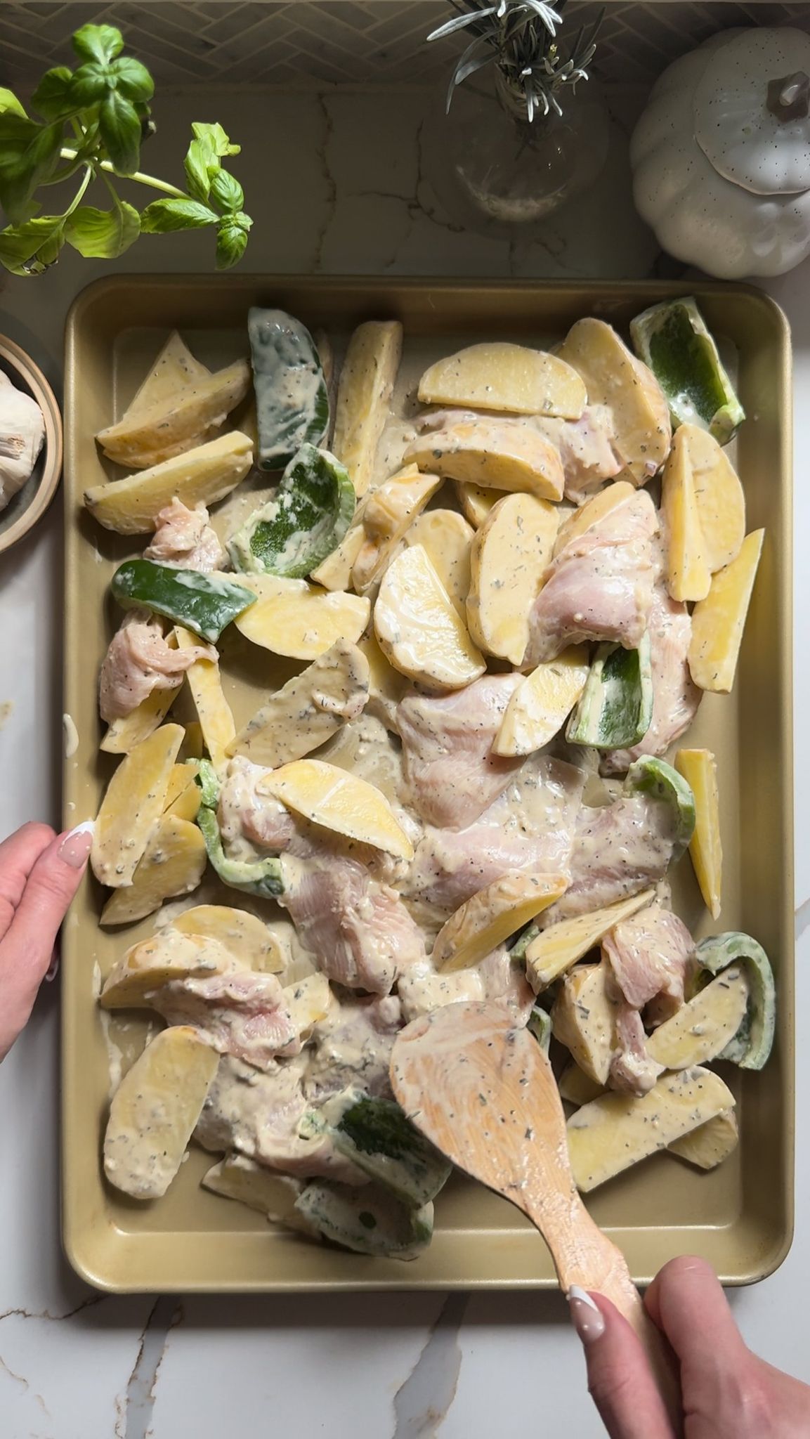 Sheet Pan Chicken, Potatoes, Bacon & Green Goddess
